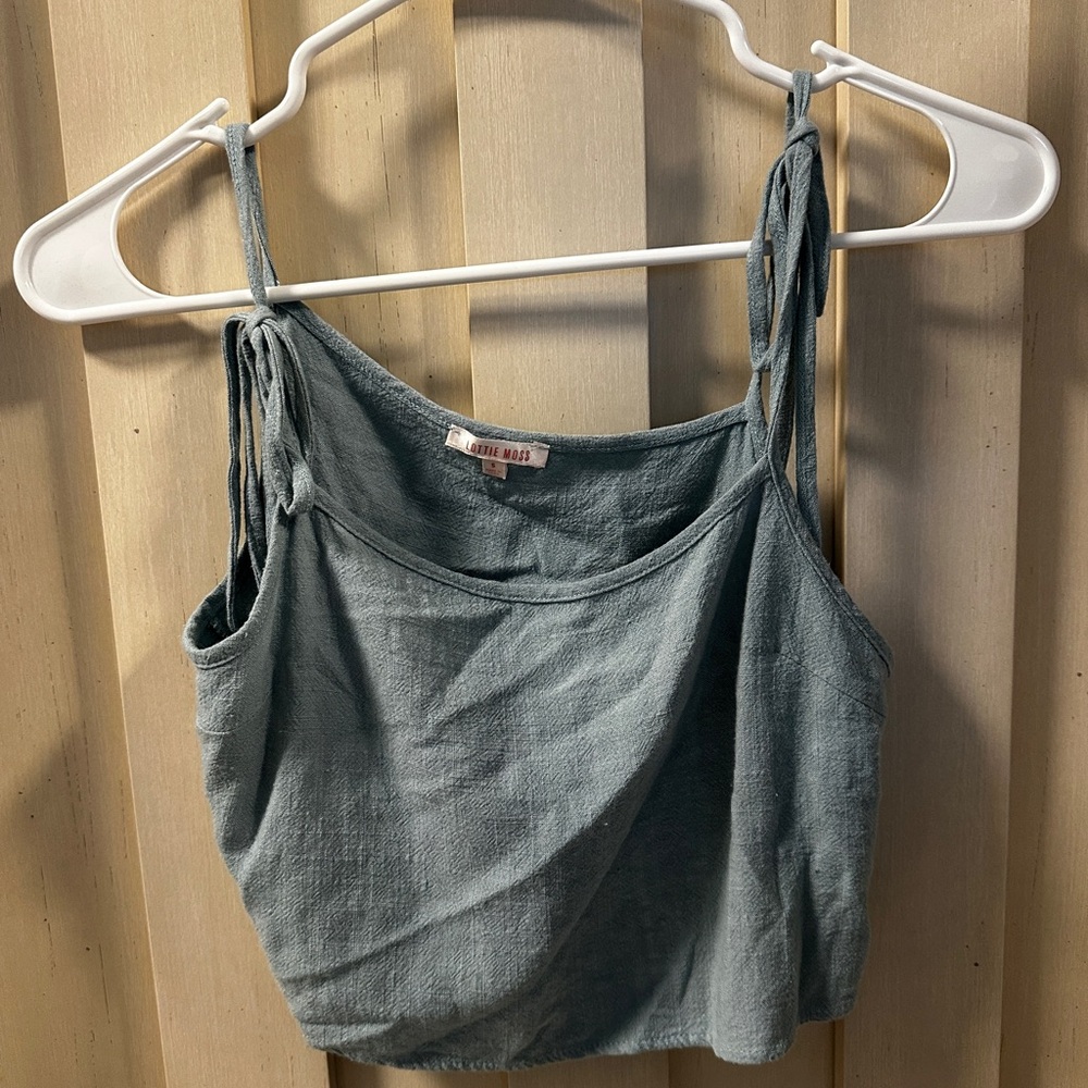 Gray Sleeveless Crop Camisole with Tie Front